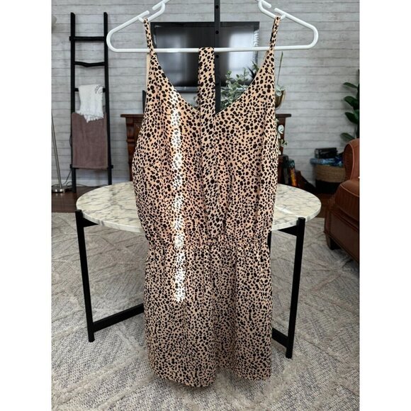 She + Sky Cheetah Print Sleeveless Button Closure Back Mini Romper Womens Sz L - Picture 2 of 8